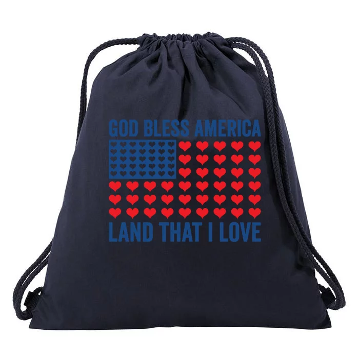 God Bless America Land That I Love American Flag Patriotic Gift Drawstring Bag