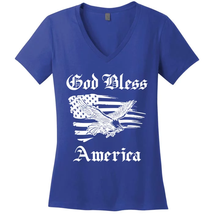 God Bless America Patriotic Eagle American Flag 4th Of July Gift Women's V-Neck T-Shirt