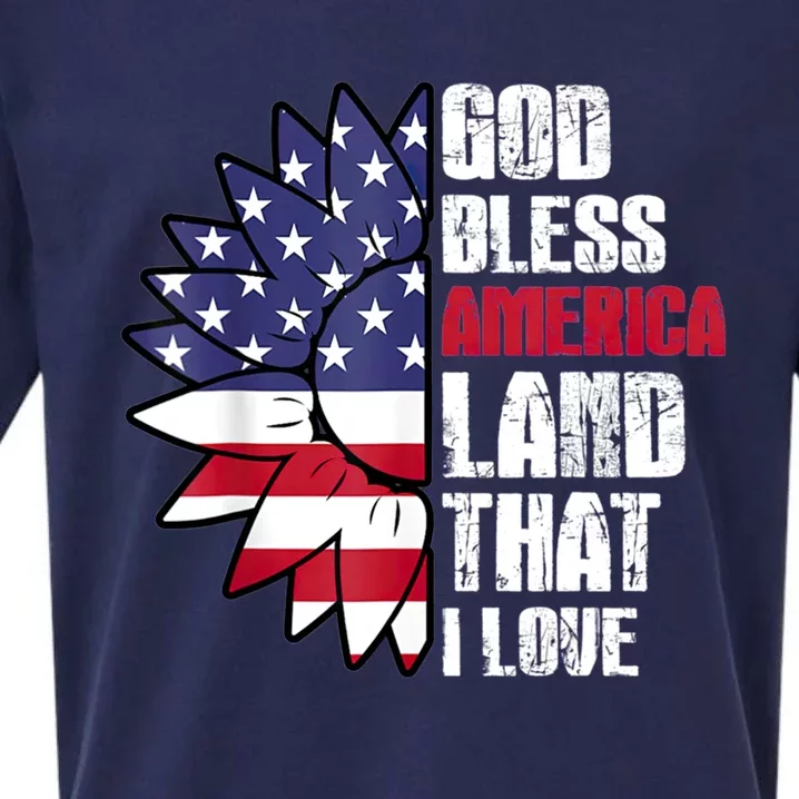 God Bless America Land That I Love Usa Flag Flower Patriotic Cool Gift Sueded Cloud Jersey T-Shirt