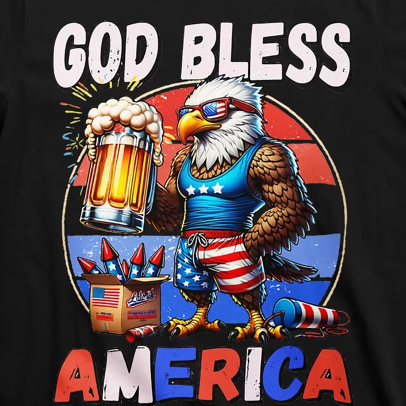 God Bless America Eagle Holding Beer Patriotic T-Shirt