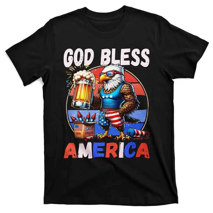 God Bless America Eagle Holding Beer Patriotic T-Shirt