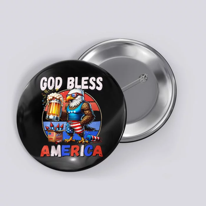 God Bless America Eagle Holding Beer Patriotic Button