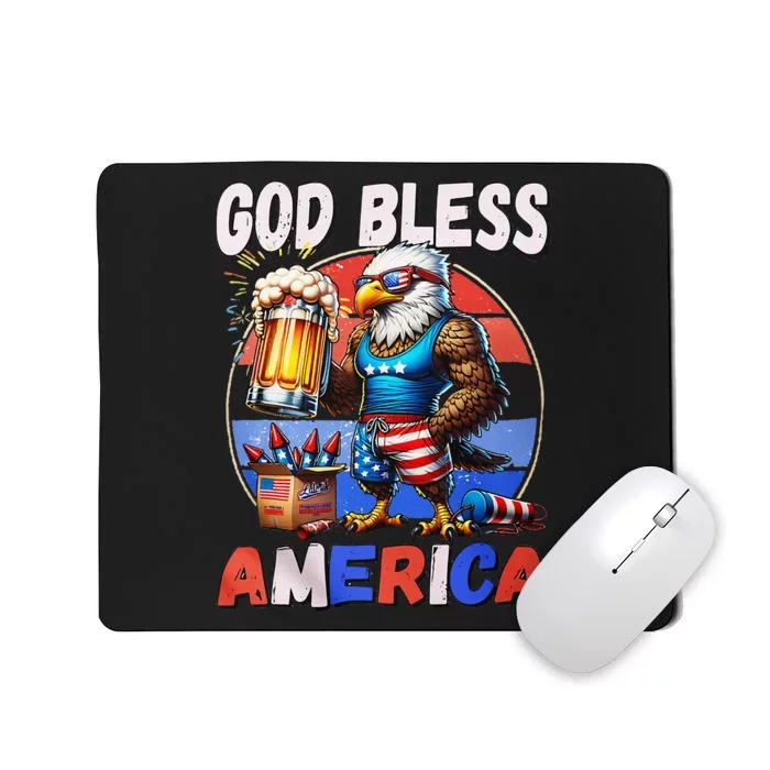 God Bless America Eagle Holding Beer Patriotic Mousepad