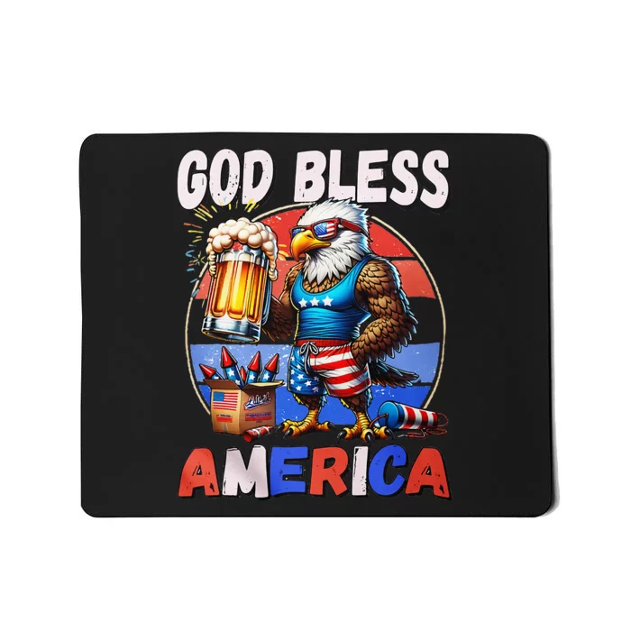 God Bless America Eagle Holding Beer Patriotic Mousepad