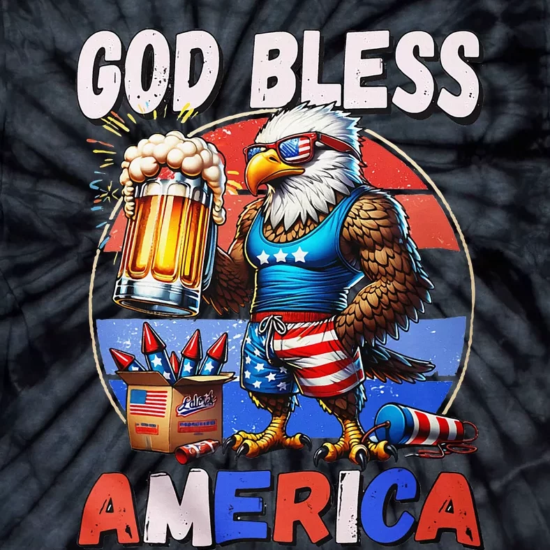 God Bless America Eagle Holding Beer Patriotic Tie-Dye T-Shirt