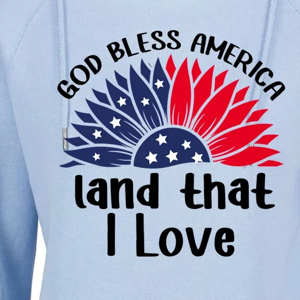 God Bless America Land That I Love Sunflower Us Flag Gift Womens Funnel Neck Pullover Hood