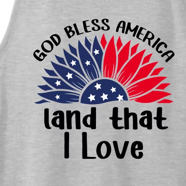 God Bless America Land That I Love Sunflower Us Flag Funny Gift Ladies Tri-Blend Wicking Tank