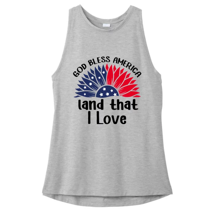 God Bless America Land That I Love Sunflower Us Flag Funny Gift Ladies Tri-Blend Wicking Tank