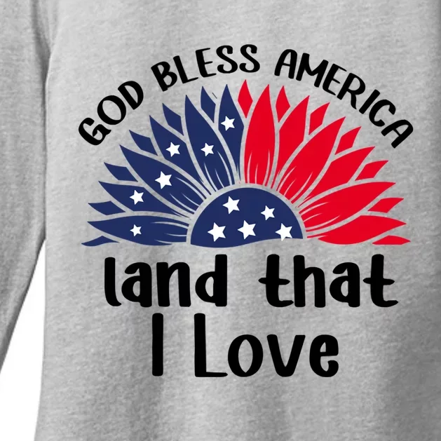 God Bless America Land That I Love Sunflower Us Flag Funny Gift Womens CVC Long Sleeve Shirt