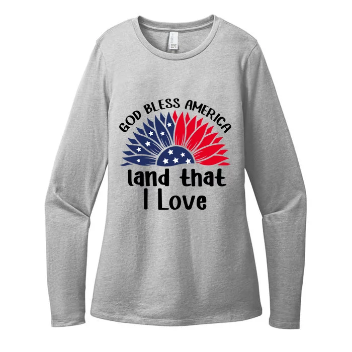 God Bless America Land That I Love Sunflower Us Flag Funny Gift Womens CVC Long Sleeve Shirt