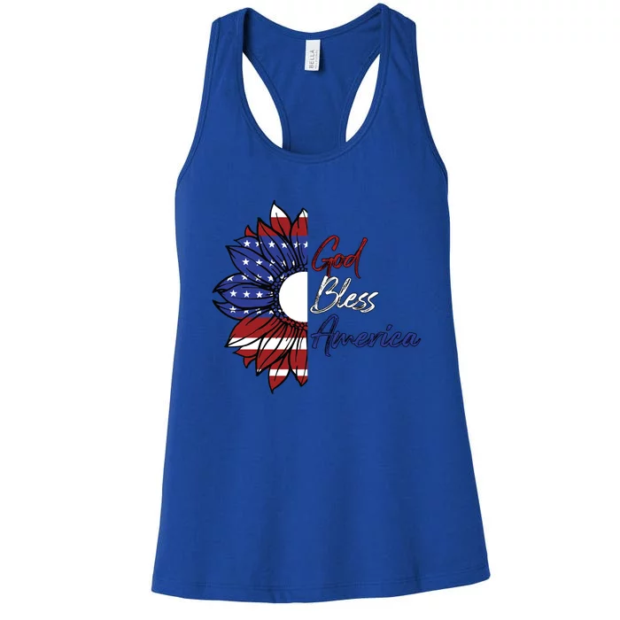 God Bless America American Flag Sunflower Lover Cool Gift Women's Racerback Tank