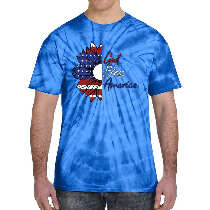 God Bless America American Flag Sunflower Lover Cool Gift Tie-Dye T-Shirt