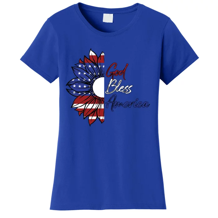 God Bless America American Flag Sunflower Lover Cool Gift Women's T-Shirt