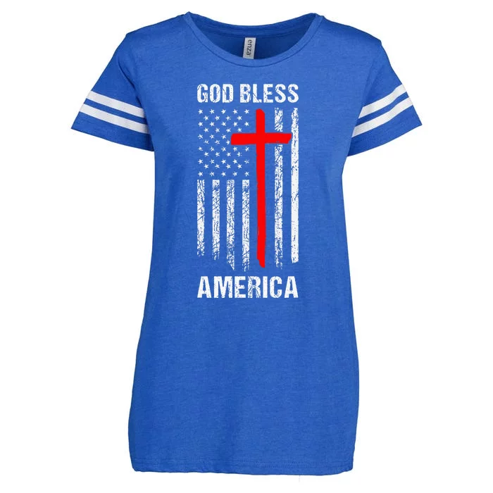 God Bless America Christian Patriot Usa Flag Enza Ladies Jersey Football T-Shirt