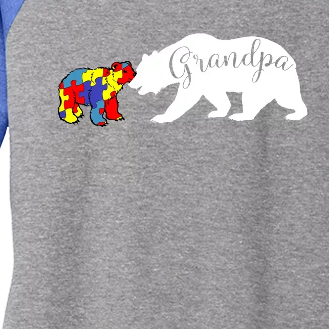 Grandpa Bear Autism Awareness Great Gift Papa Dad Gift Women's Tri-Blend 3/4-Sleeve Raglan Shirt