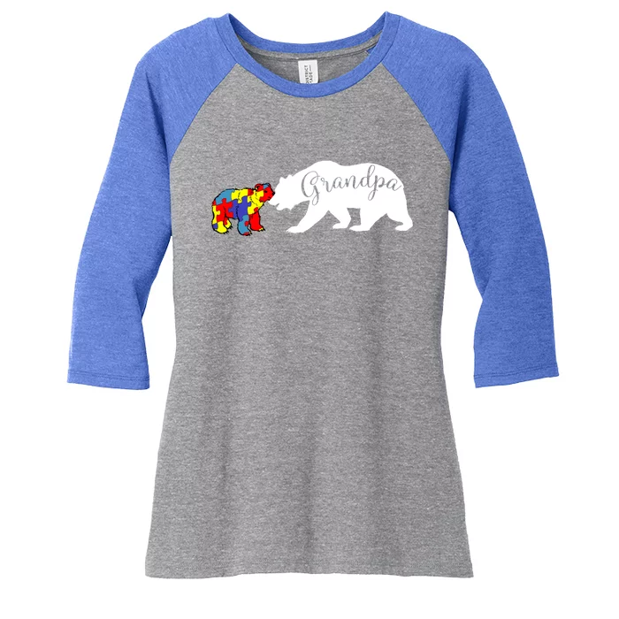 Grandpa Bear Autism Awareness Great Gift Papa Dad Gift Women's Tri-Blend 3/4-Sleeve Raglan Shirt