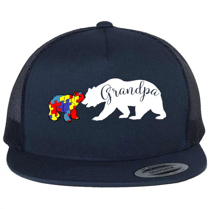 Grandpa Bear Autism Awareness Great Gift Papa Dad Gift Flat Bill Trucker Hat