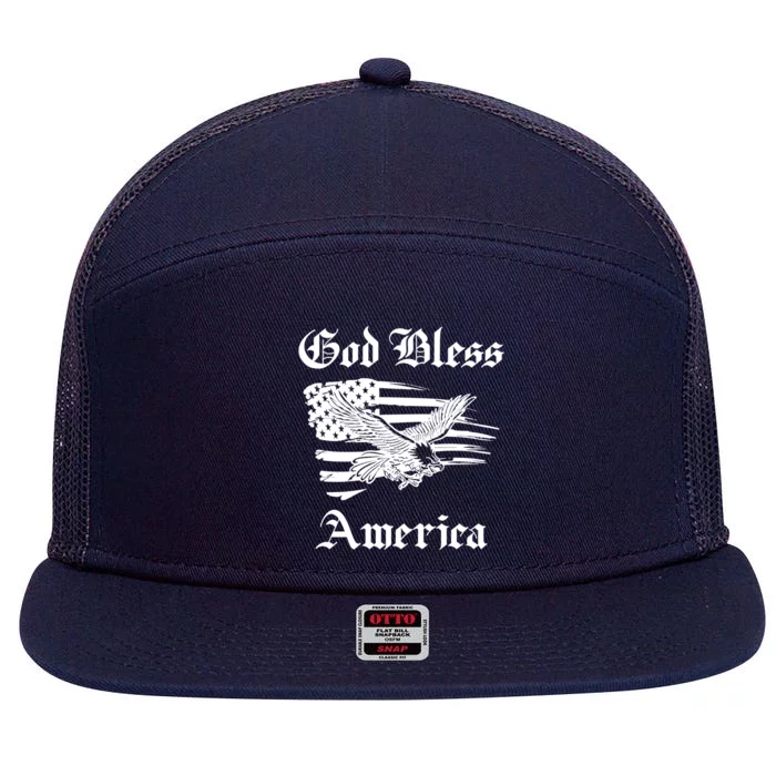 God Bless America Patriotic Eagle American Flag 4th Of July Great Gift 7 Panel Mesh Trucker Snapback Hat