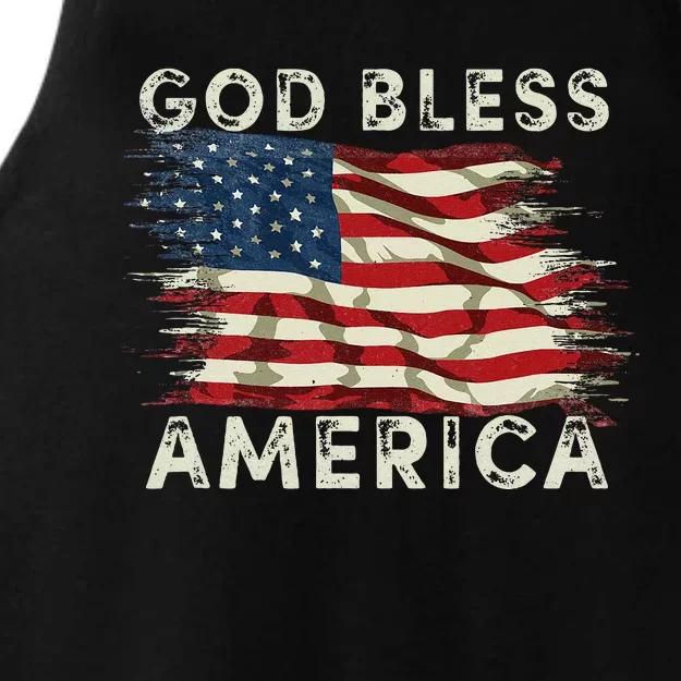 God Bless America USA Flag 4th of July  Patriotic Ladies Tri-Blend Wicking Tank