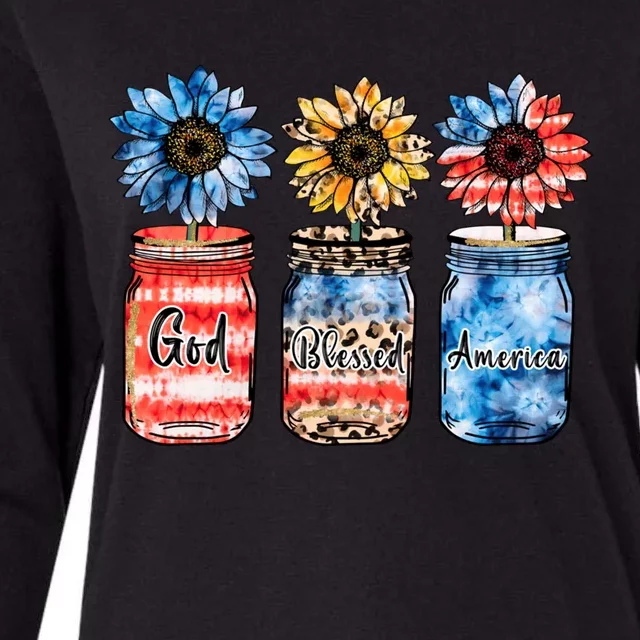 God Bless America Red White Blue Leopard Sunflower 4th July Gift Womens Cotton Relaxed Long Sleeve T-Shirt