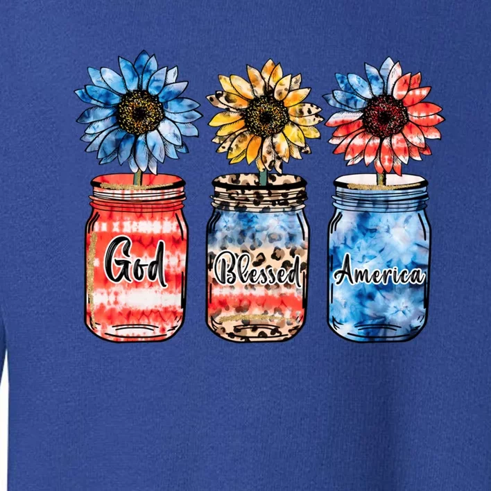 God Bless America Red White Blue Leopard Sunflower 4th July Gift Toddler Sweatshirt