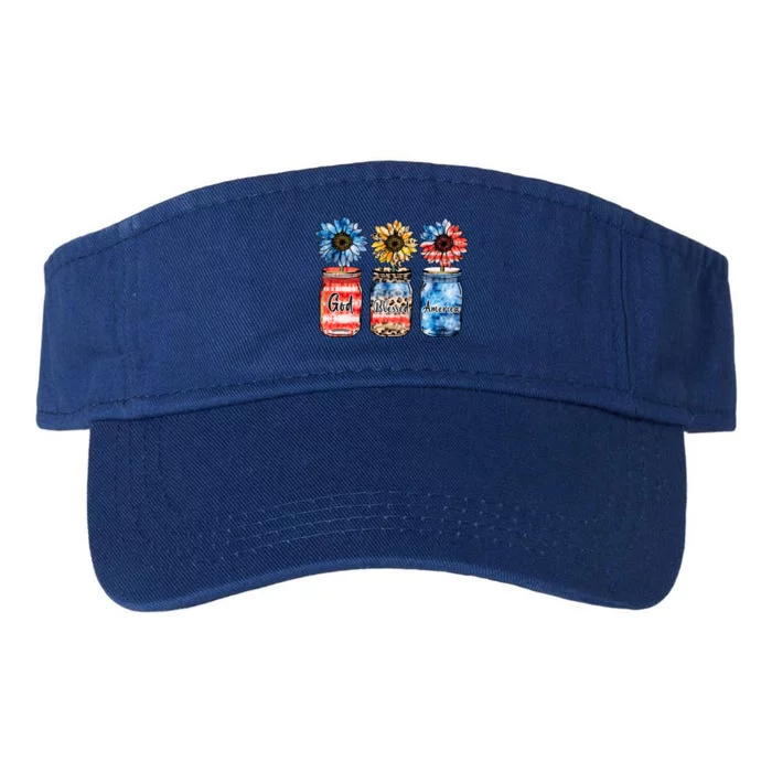 God Bless America Red White Blue Leopard Sunflower 4th July Gift Valucap Bio-Washed Visor