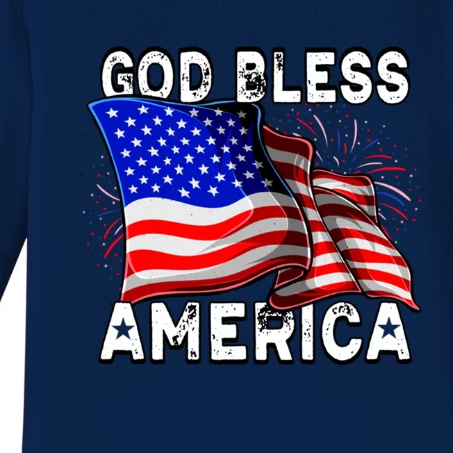 God Bless America Patriotic Usa Flag 4th Of July Great Gift Baby Long Sleeve Bodysuit