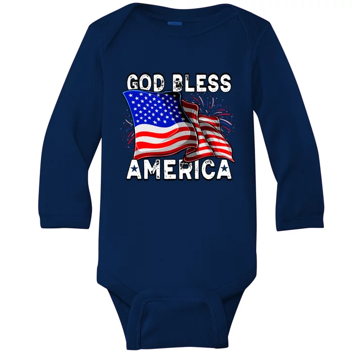 God Bless America Patriotic Usa Flag 4th Of July Great Gift Baby Long Sleeve Bodysuit