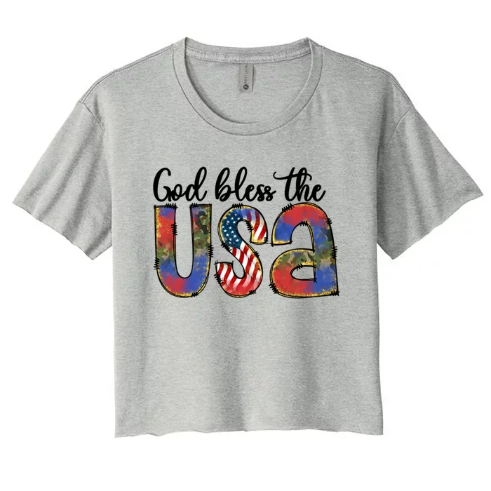 God Bless America Usa Flag 4th Of July Gift Women's Crop Top Tee