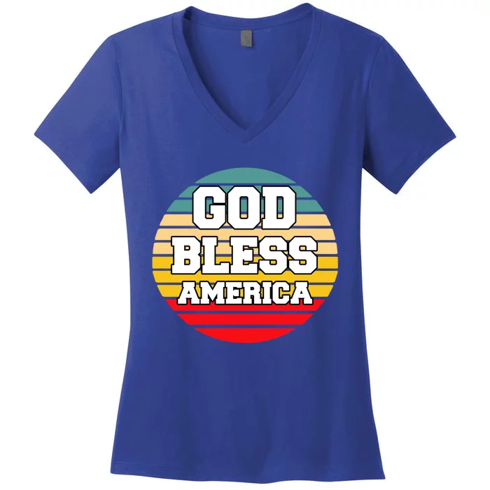 God Bless America Retro Vintage Style Gift Women's V-Neck T-Shirt