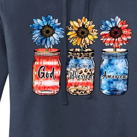 God Bless America Red White Blue Leopard Sunflower 4th July Great Gift Women's Pullover Hoodie