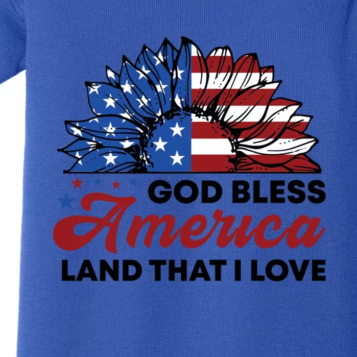 God Bless America Land That I Love Us Flag Sunflower Cute Gift Baby Bodysuit