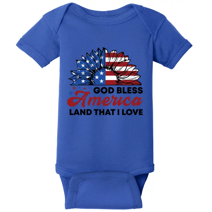 God Bless America Land That I Love Us Flag Sunflower Cute Gift Baby Bodysuit