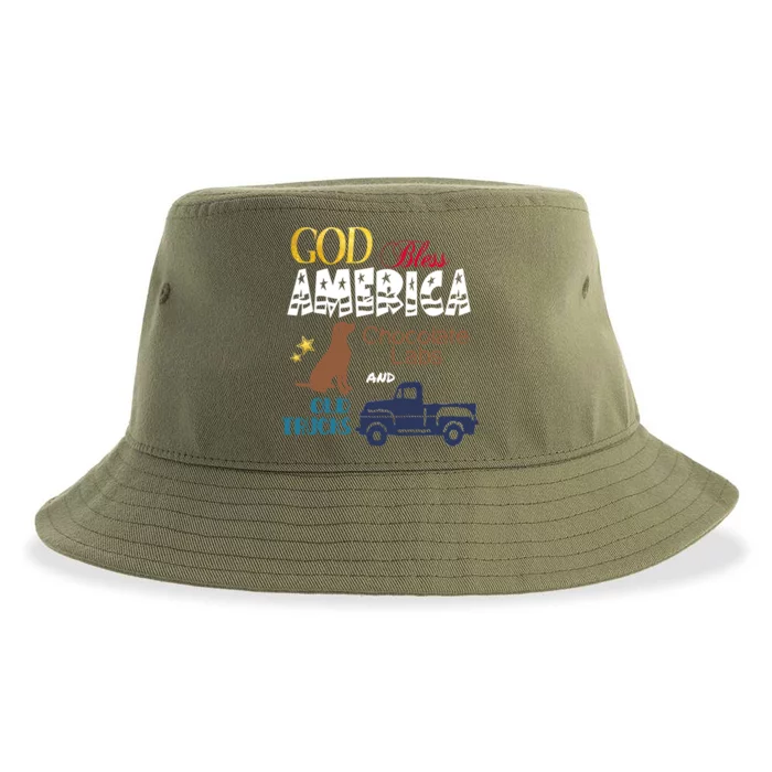 God Bless America Chocolate Labs And Old Trucks Gift Sustainable Bucket Hat