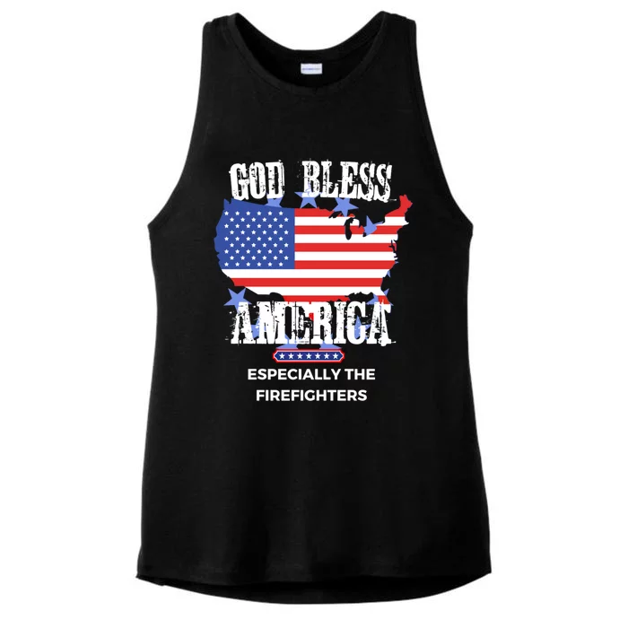 God Bless America Especially The Firefighter Fire Gift Ladies Tri-Blend Wicking Tank