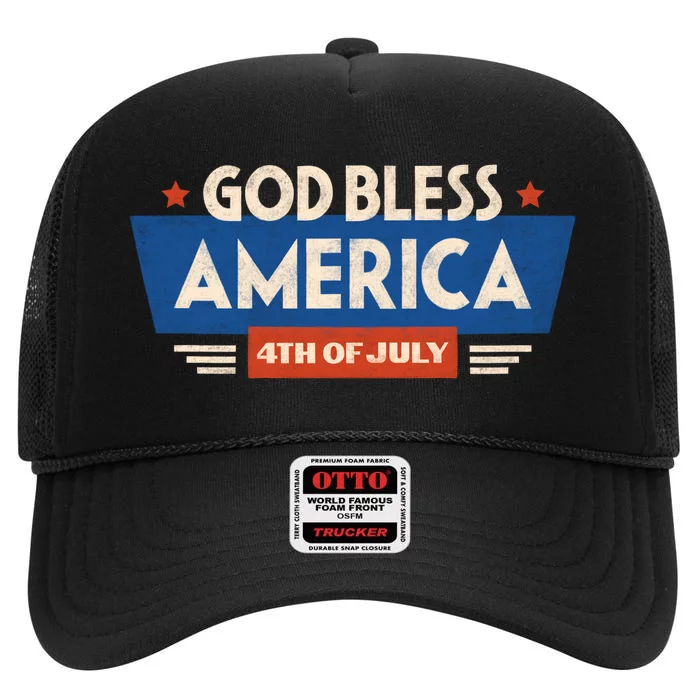 God Bless America 4th Of July Vintage High Crown Mesh Trucker Hat