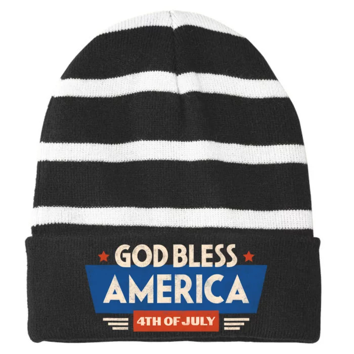 God Bless America 4th Of July Vintage Striped Beanie with Solid Band