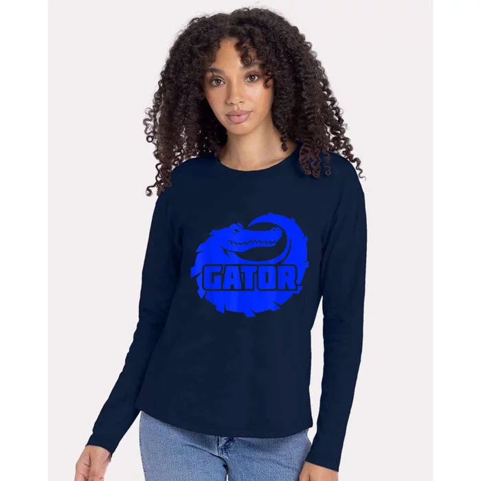 Gator Blue Alligator Womens Cotton Relaxed Long Sleeve T-Shirt