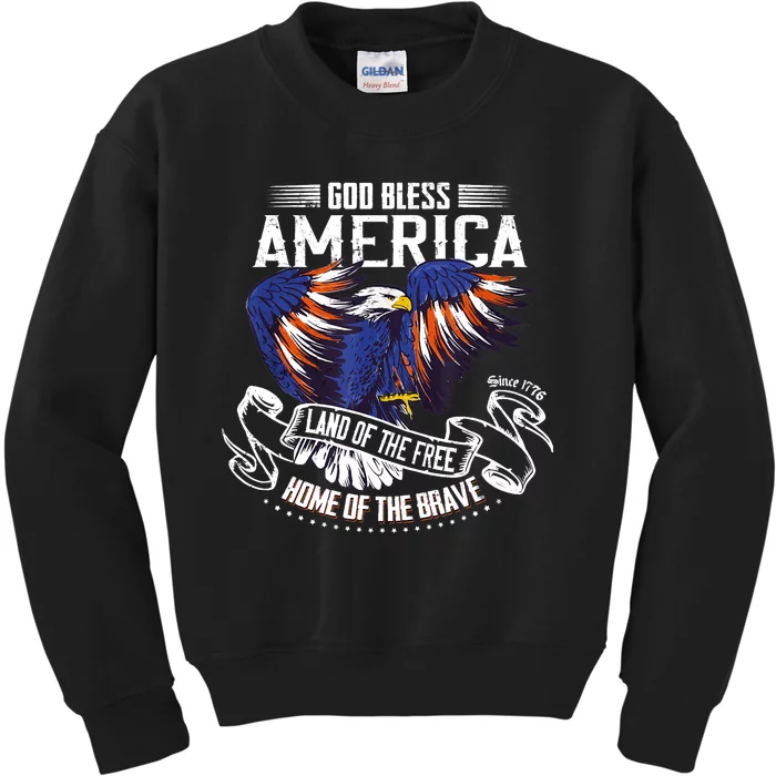 God Bless America | Land of the Free Because of the Brave Kids Sweatshirt