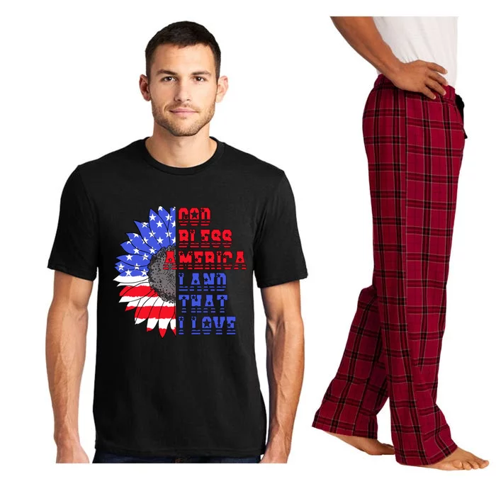 God Bless America Land That I Love American Flag Sunflower Gift Pajama Set