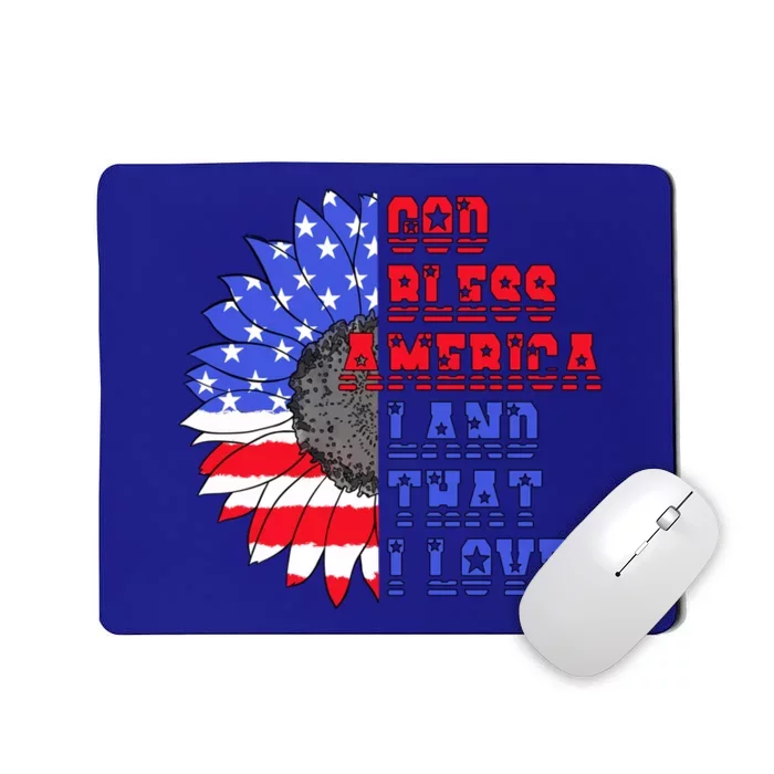 God Bless America Land That I Love American Flag Sunflower Gift Mousepad