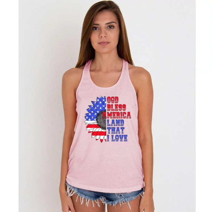 God Bless America Land That I Love American Flag Sunflower Gift Women's Knotted Racerback Tank