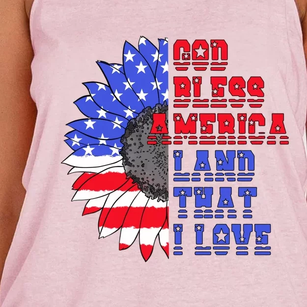 God Bless America Land That I Love American Flag Sunflower Gift Women's Knotted Racerback Tank