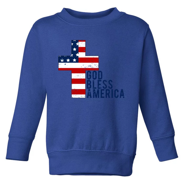 God Bless America Cross With American Flag Gift Toddler Sweatshirt