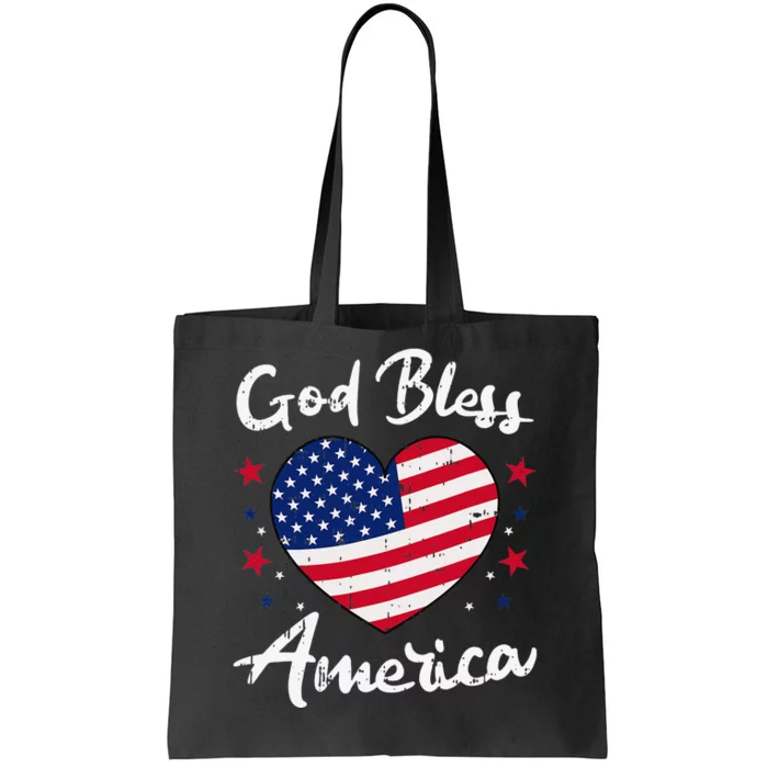 God Bless America 4th Of July Vintage Heart Patriotic Tote Bag