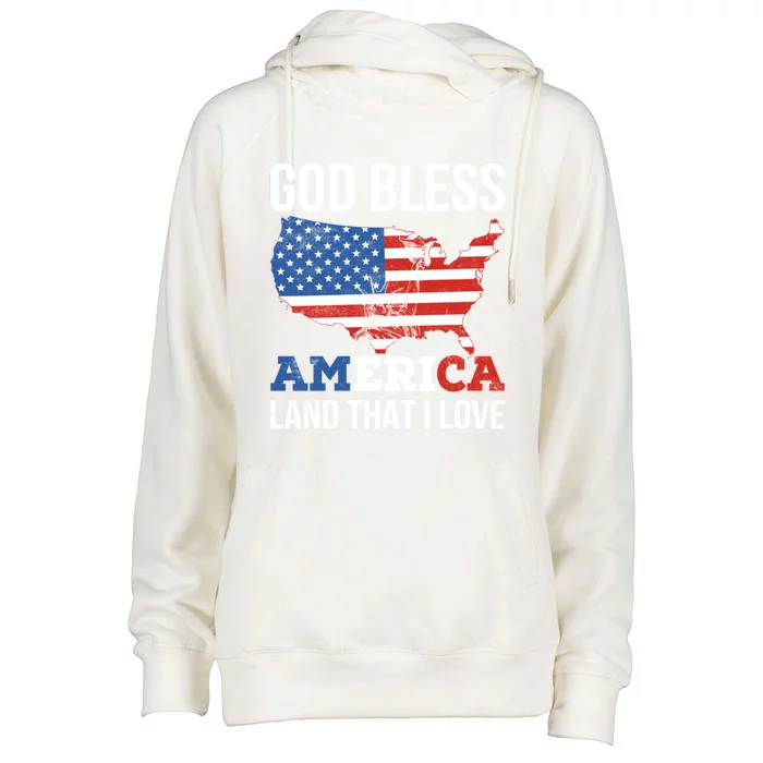 God Bless America Land That I Love American Flag Gift Womens Funnel Neck Pullover Hood