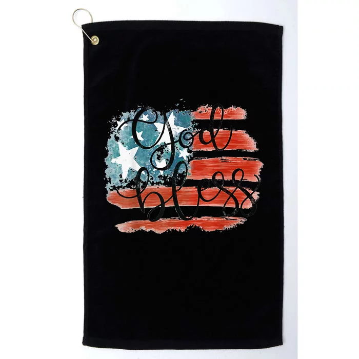 God Bless America Retro American Flag 4th Of July Patriotic Platinum Collection Golf Towel