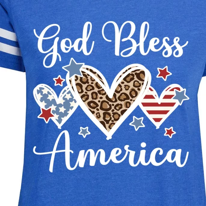 God Bless America Patriotic Christians American Flag Leopard Gift Enza Ladies Jersey Football T-Shirt