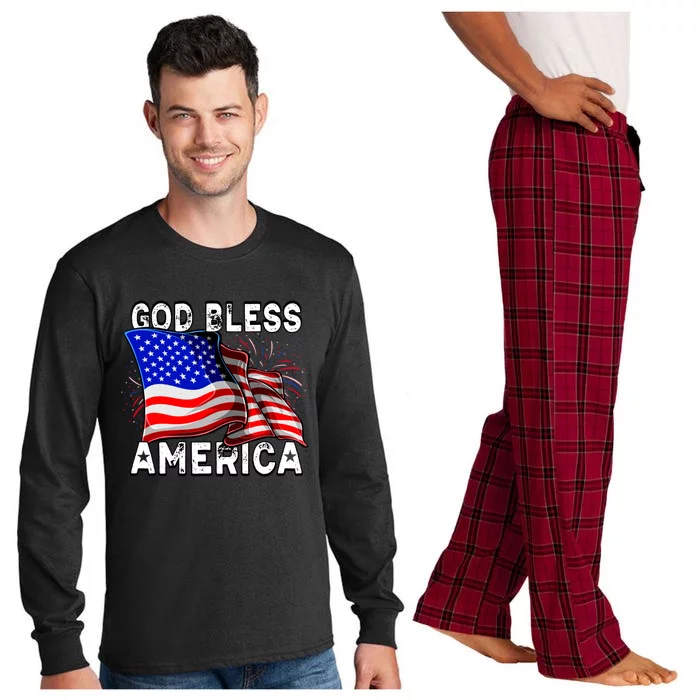 God Bless America Patriotic Usa Flag 4th Of July Gift Long Sleeve Pajama Set