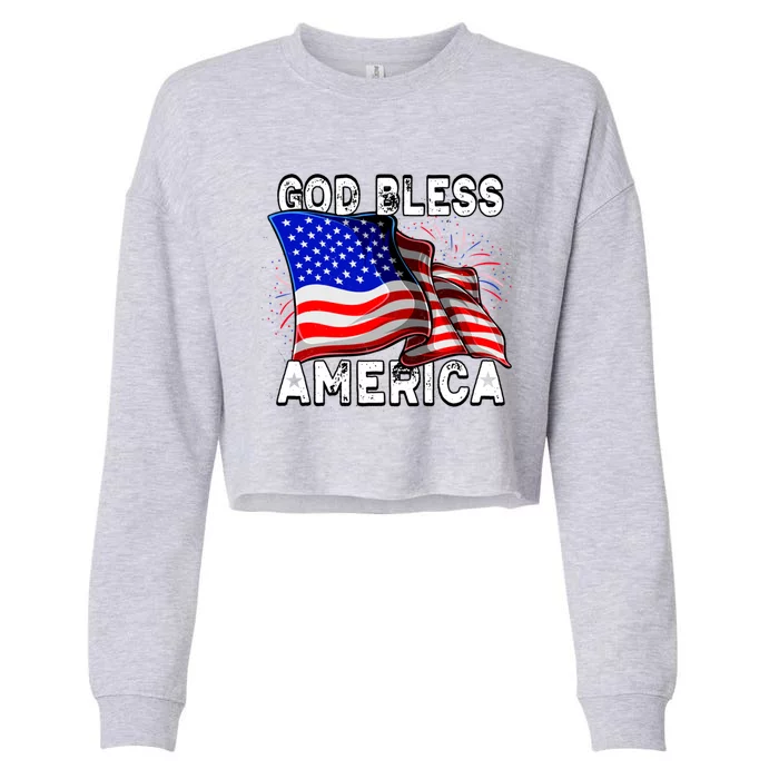 God Bless America Patriotic Usa Flag 4th Of July Gift Cropped Pullover Crew